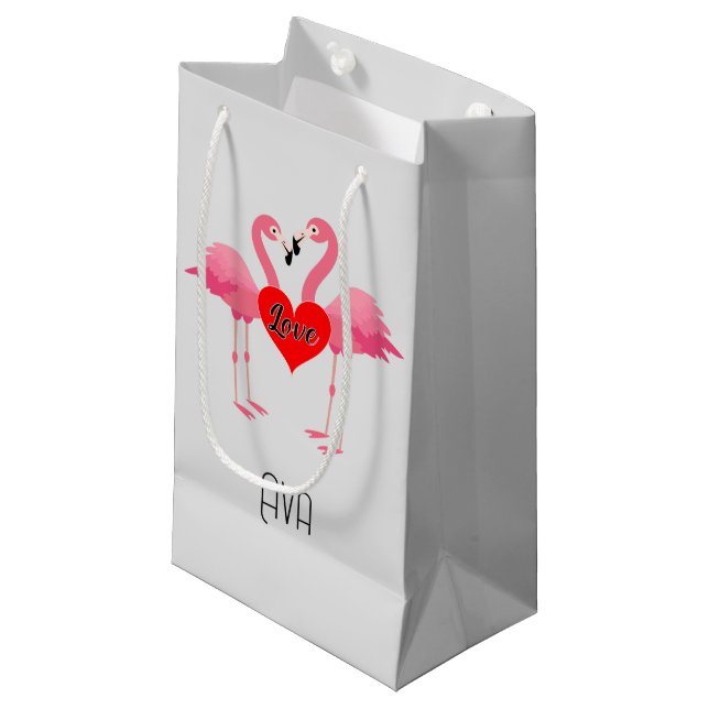 Rosa Flamingo Kärlek Design - Gift Bag - Small (Framsidan Vinklad)