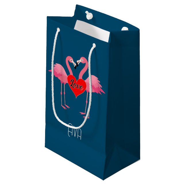 Rosa Flamingo Kärlek Design - Gift Bag - Small (Framsidan Vinklad)