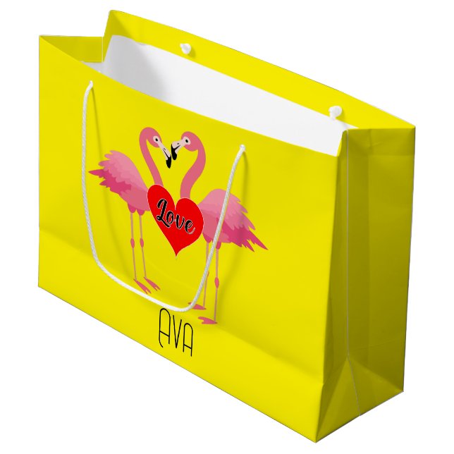Rosa Flamingo Kärlek Design - Gift Bag - stor (Framsidan Vinklad)