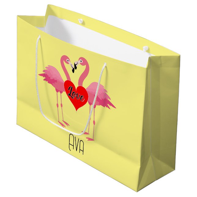 Rosa Flamingo Kärlek Design - Gift Bag - stor (Framsidan Vinklad)