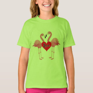 Rosa Flamingo Kärlek Design - Girls grundläggande T Shirt