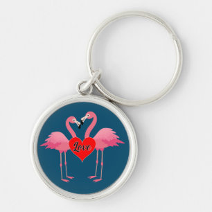 Rosa Flamingo Kärlek Design - Premium Round Keycha Rund Silverfärgad Nyckelring