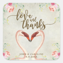 rosa flamingo kärlek och tack vare klistermärke