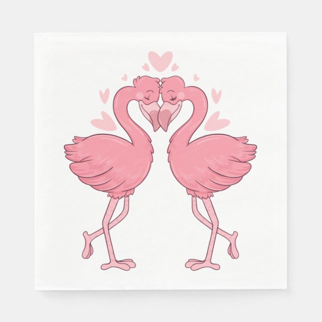 Rosa Flamingo Kärlek Tropisk Strand Bröllop Pappersservett (Framsidan)