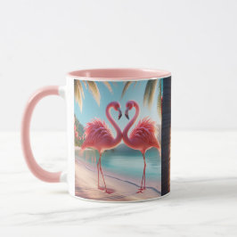 Rosa Flamingo Kärlek Tropisk Strand Sol Mugg
