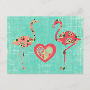 Rosa Flamingo Kärlek Vykort