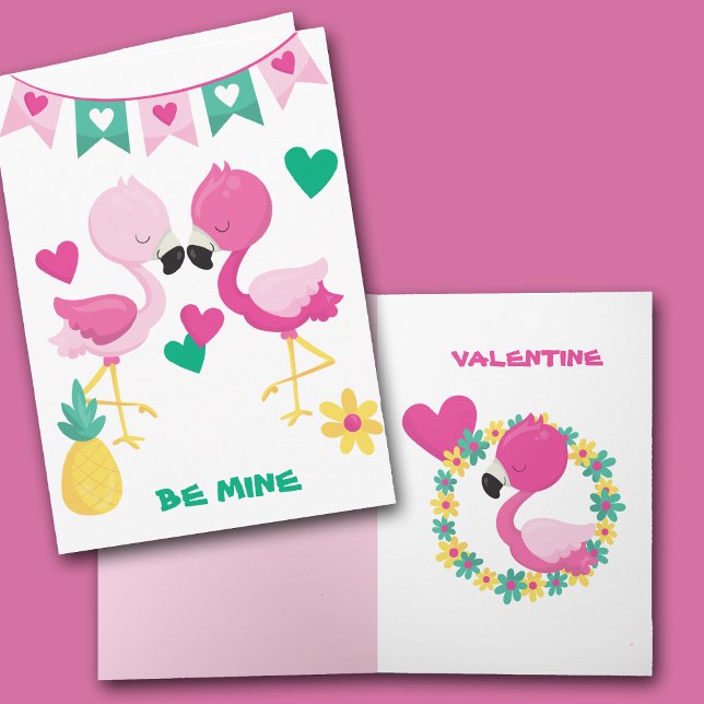 Rosa Flamingo Kids Valentine Card Helgkort (Skapare uppladdad)