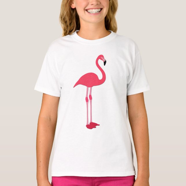 Rosa Flamingo Kids Vit T Shirt (Framsida)