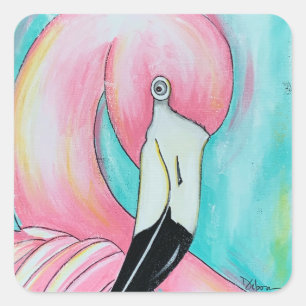 Rosa flamingo-klistermärken fyrkantigt klistermärke