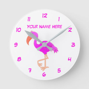 Rosa Flamingo Klocka Personlig Namn Text