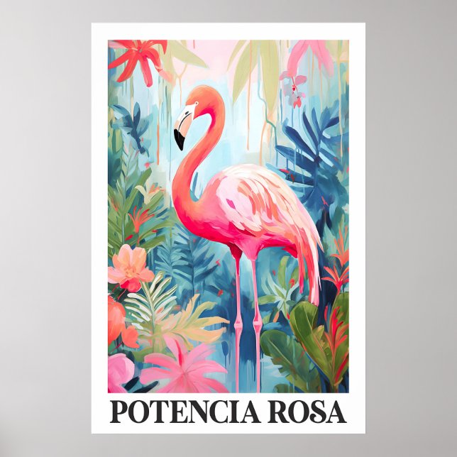 Rosa Flamingo Konst Poster Tropisk Djungel Blommig (Framsidan)