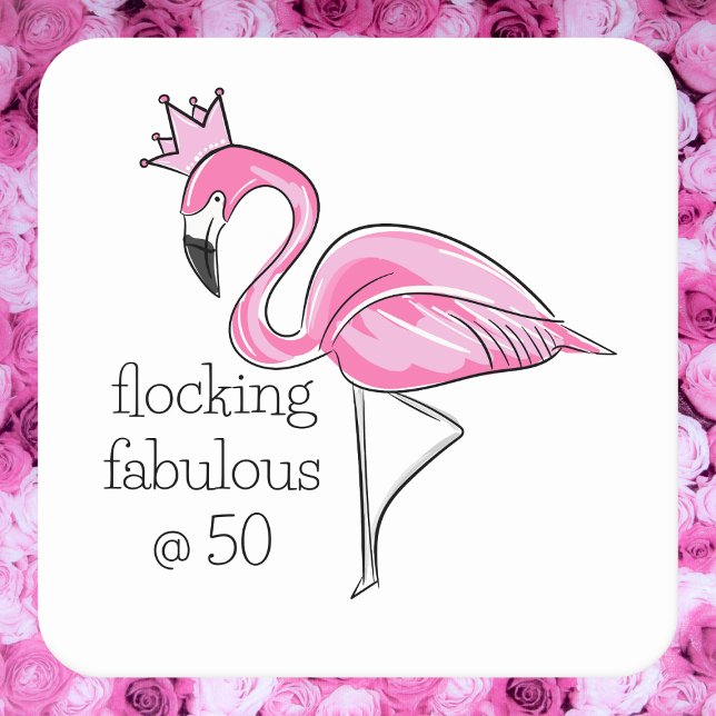 Rosa Flamingo Krona Flocking Fabulous på 50 Underlägg Papper Kvadrat (Skapare uppladdad)