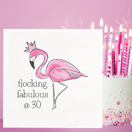 Rosa Flamingo Krona Flocking Fabulous på trettio Pappersservett