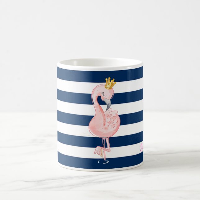 Rosa Flamingo,Krona-marinblå Rand Kaffemugg (Center)
