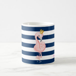 Rosa Flamingo, Kronan Marinblå Ränder Kaffemugg