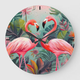 Rosa Flamingo Large Round Acrylic Clock Stor Klocka