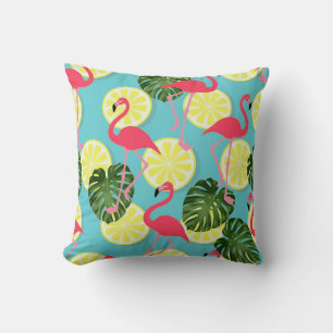 Rosa Flamingo Lemon Slice Tropical Löv Reversible Kudde