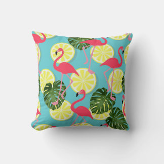 Rosa Flamingo Lemon Slice Tropical Löv Reversible Kudde