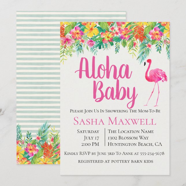 Rosa Flamingo Luau Baby Shower-inbjudan Inbjudningar (Fram/baksida)