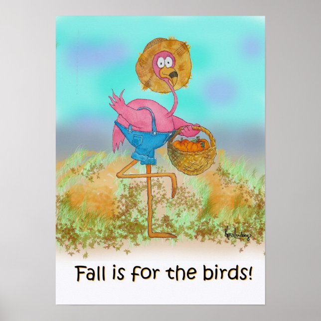 Rosa Flamingo Lycklig Fall Funny Humor Pumpkin Pat Poster (Framsidan)