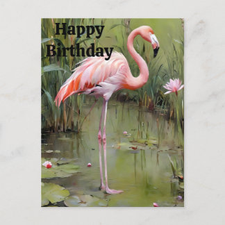 Rosa flamingo målad i damm, födelsedagskort vykort