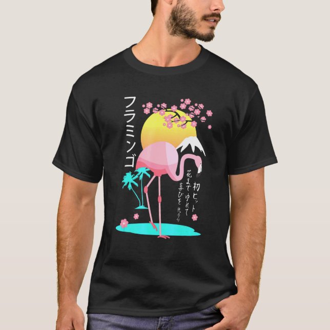 rosa Flamingo manar costume Fuji Yama Japan stigni T Shirt (Framsida)