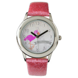 Rosa flamingo marble monogram namn armbandsur