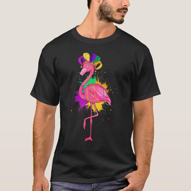 Rosa Flamingo Mardi Gras Cute Animals Carnivales F T Shirt (Framsida)