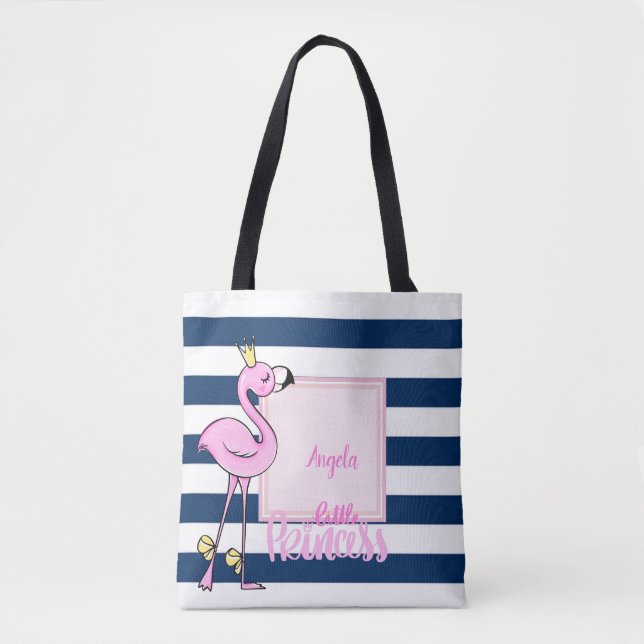 Rosa Flamingo,Marinblå Ränder,Lilla Prinsessan Tygkasse (Framsida)