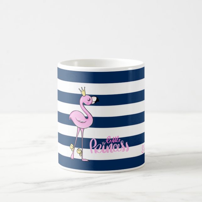 Rosa Flamingo,Marinblå Ränder,Liten Prinsessa Kaffemugg (Center)