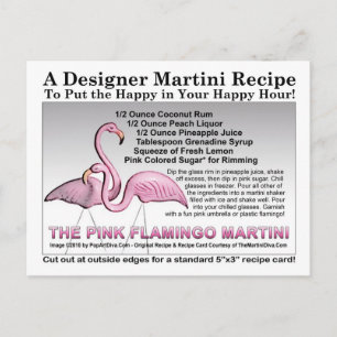 Rosa Flamingo Martini Recept Card Vykort