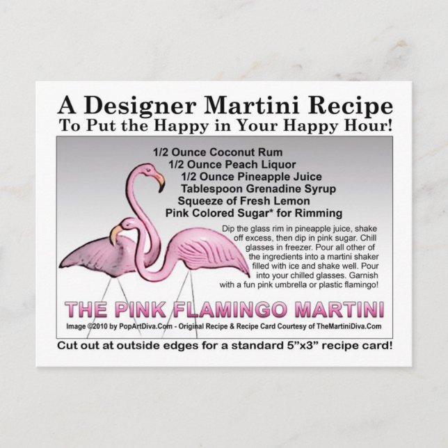 Rosa Flamingo Martini Recept Card Vykort (Framsida)