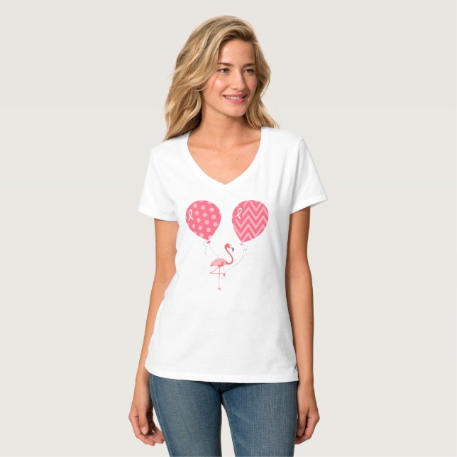 Rosa Flamingo med ballonger T Shirt (Hel framsida)