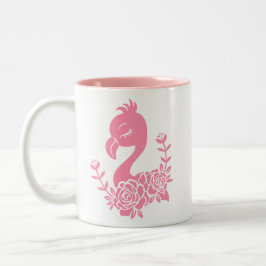 Rosa Flamingo med Blommigt Design Två-Tonad Mugg