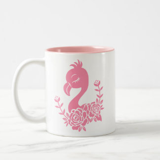 Rosa Flamingo med Blommigt Design Två-Tonad Mugg