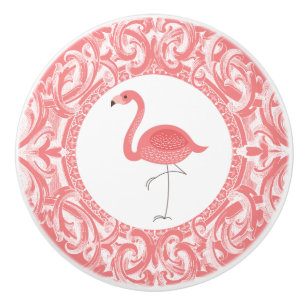 Rosa Flamingo med Blommigt Swirls Ornament Knopp