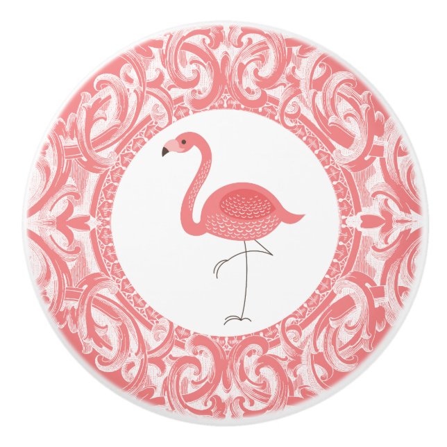 Rosa Flamingo med Blommigt Swirls Ornament Knopp (Framsidan)