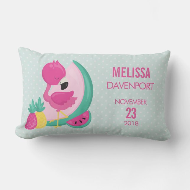 Rosa Flamingo med färsk frukt vid Baby Lumbarkudde (Framsida)
