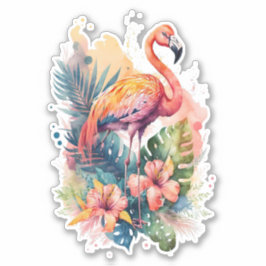 Rosa Flamingo med Flowers Sticker Klistermärken