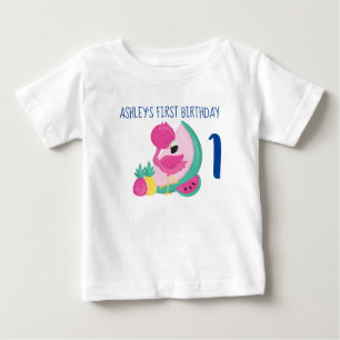 Rosa Flamingo med frukt första födelsedag T Shirt