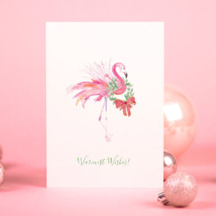 Rosa flamingo med krans strand julkort helgkort
