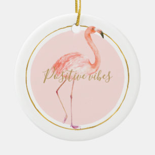 Rosa flamingo med personligen guld och ram julgransprydnad keramik