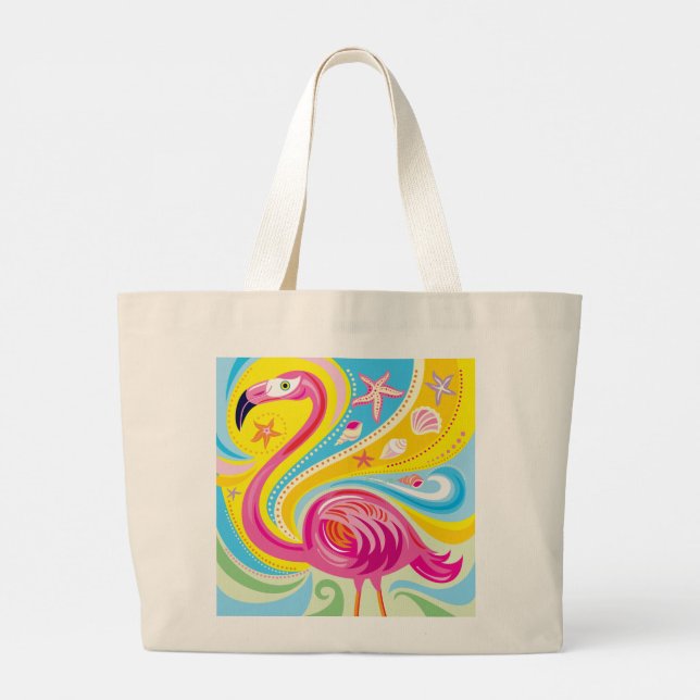 Rosa flamingo med sjöstjärna jumbo tygkasse (Baksida)