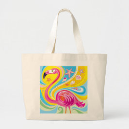 Rosa flamingo med sjöstjärna jumbo tygkasse