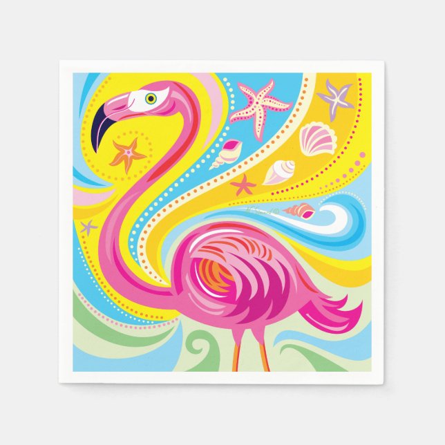 Rosa flamingo med sjöstjärna pappersservett (Framsidan)