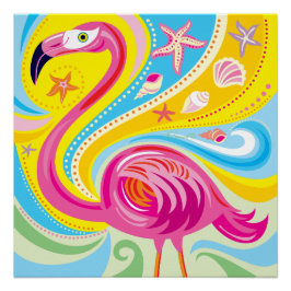 Rosa flamingo med sjöstjärna perfect poster