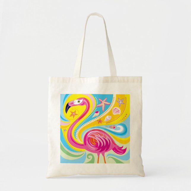 Rosa flamingo med sjöstjärna tygkasse (Framsidan)