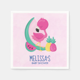 Rosa Flamingo med Tropical Fruits Baby Shower Pappersservett