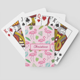 Rosa Flamingo med Tropiska Blad Anpassad Casinokort