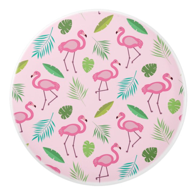 Rosa flamingo med tropiska blad personlig  knopp (Framsidan)